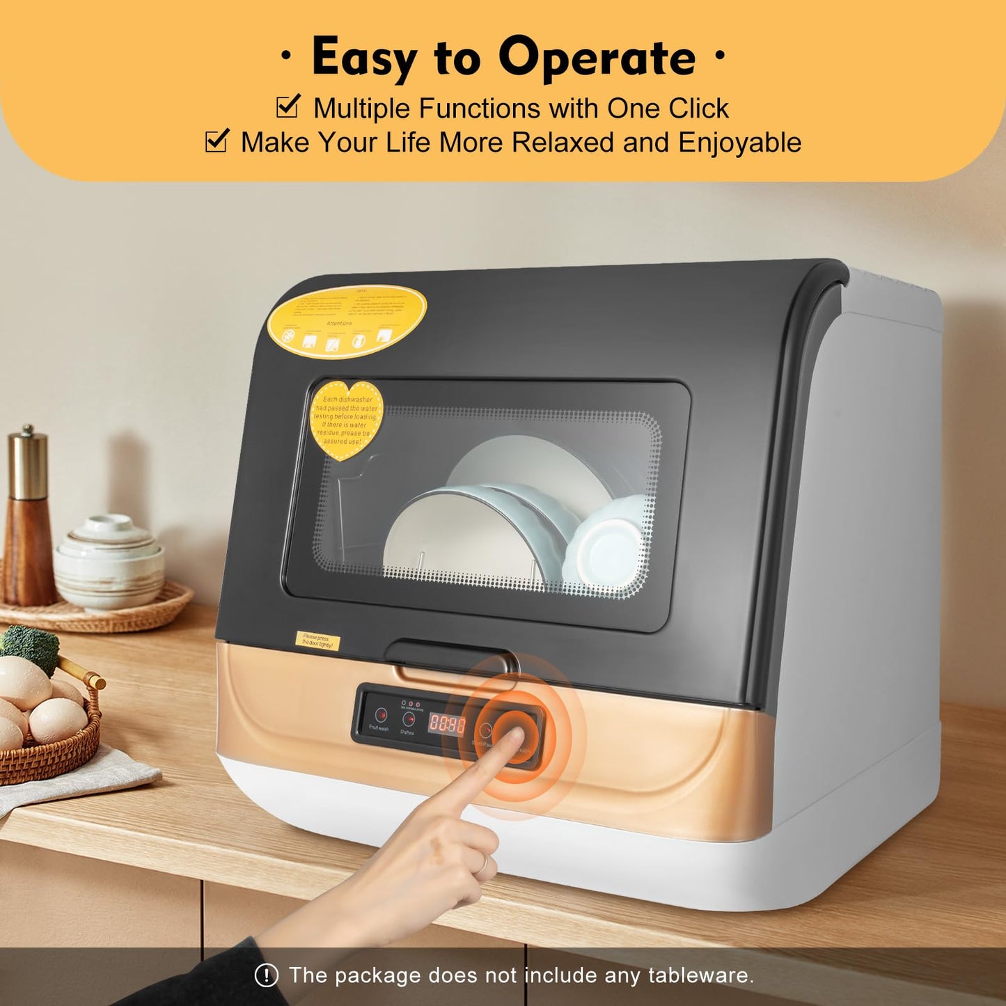 Portable Countertop Dishwasher for 4-6 Sets, Compact Mini Dish Washer with 8L Water Consumption,No Installation Needed，800W Dish Washing Machine with 3 Modes for Tableware & Fruit