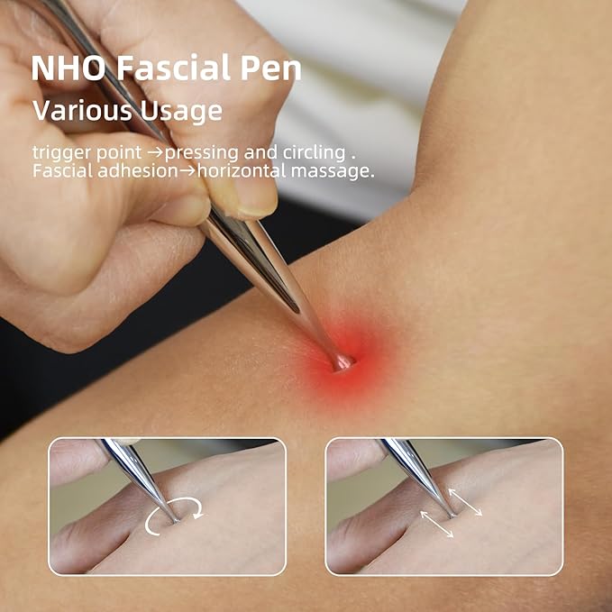 NHO 2-in-1 Acupuncture Pen,Fascia Blaster for Pain Relief, Stainless Steel Gua Sha Scraper & Acupressure Massage Pen, Dual-Ended Fascia Release Tool for Muscle, Neck, Face, Plantar Fasciitis Relief
