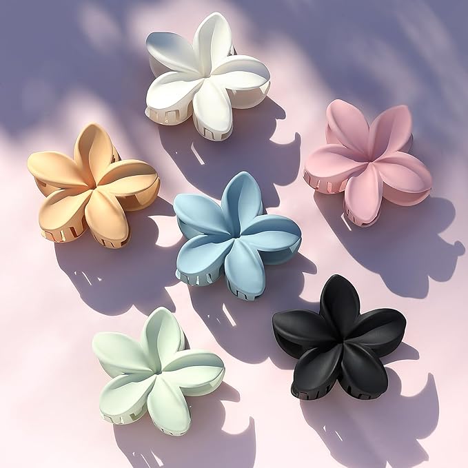 Colorful Flower Hair Claw Clips - 6 Pcs Large Plumeria Clips for Thick and Thin Hair, Beach Accessories for Women and Girls