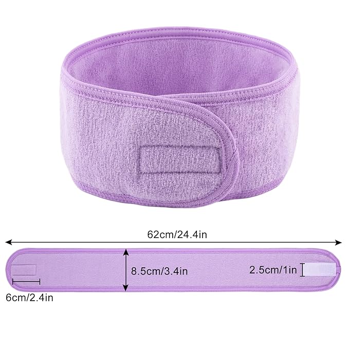 Whaline Spa Facial Headband 4 Packs Head Wrap Terry Cloth Headband Adjustable Stretch Towel for Bath, Makeup and Sport (Light Purple)