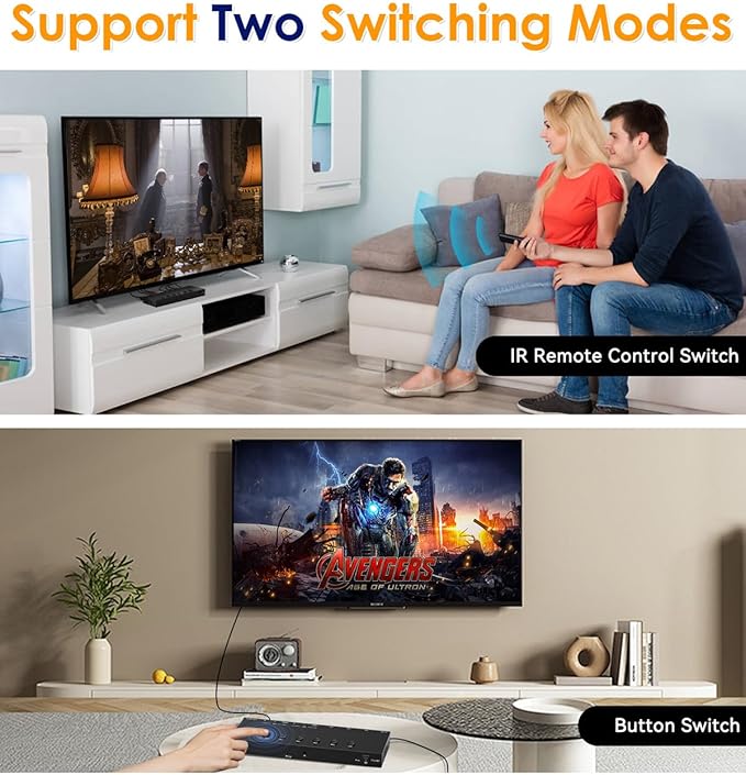 2-in-1 HDMI & AV Switcher – Play PS5 & Retro Games on 1 TV, 3 HDMI 2.0 (4K HDR) + 2 RCA Inputs – Supports Xbox Series X/Switch/Wii/PS2/N64 – HDCP 2.2, 3D, 4:3/16:9 Toggle