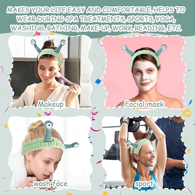 Face Wash Headband, Palm and Snail Spa Hair Bands Makeup Headbands Women Cartoon Cute Coral Fleece Elastic Headband Creative Hair Accessories for Washing Face Shower Sports (Fruit green)