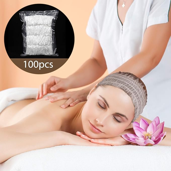 Chuangdi 100 Pieces Disposable Spa Headbands Soft Non-woven Facial Hair Band Elastic Facial Head Wraps Cloth Stretch Skin Care Makeup Sauna Washing Face Supplies for Women(White)