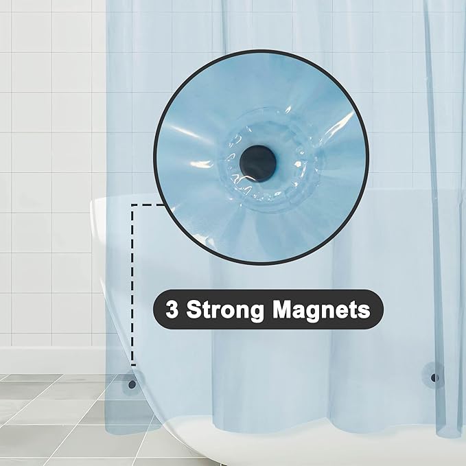 Barossa Design Clear Blue Stall Shower Curtain Liner with 3 Magnets - 36" x 72" Waterproof PEVA Plastic Narrow Shower Liner Lightweight for Small Bathroom, Metal Grommets - Clear Blue