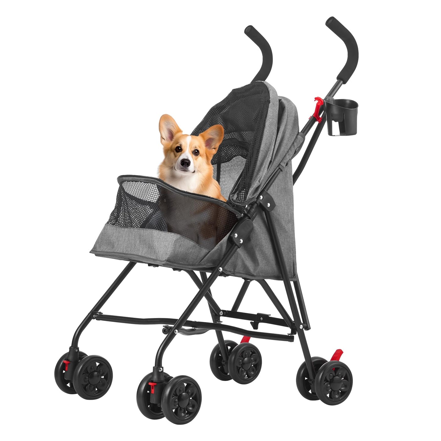 COOLCRAB Pet Stroller Oxford Cloth Foldable Dog Strollers for Small Dogs and Cats Suitable for All Road Surfaces Wide-View Panoramic Window 4 Wheels with Brakes Portable Design, Easy to Store (Grey)