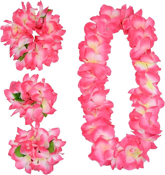 Yansanido 4 Pcs Pink Hawaiian Leis for Graduation Party, Dance Party, Photo Prop in Outdoors (Pink)