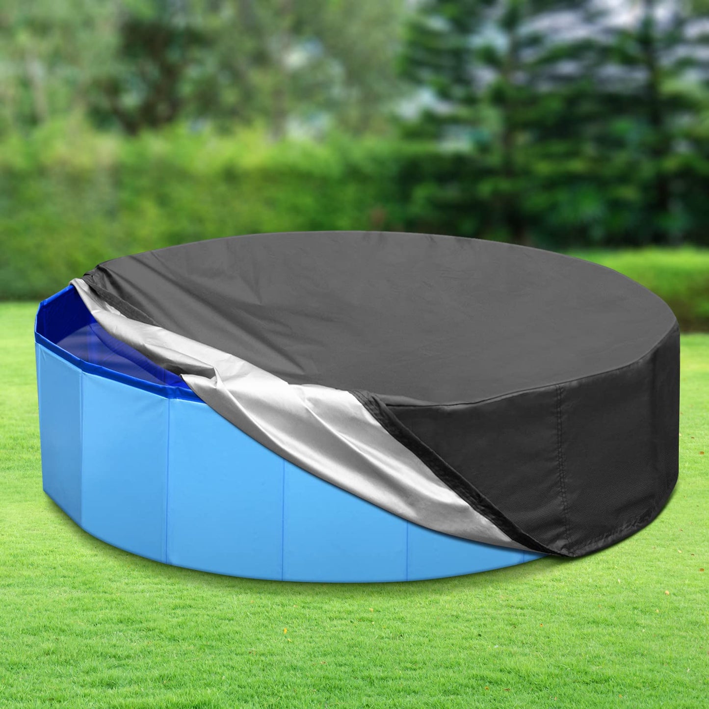 Tufmunb 79-80 inch Dog Pool Cover, Portable Round Collapsible Bathing Tub Kiddie Pool Cover with Oxford Cloth Material and Drawstring Design, Waterproof and Dustproof (Black) - Only Cover