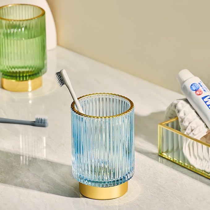 Makeup Brush Holder Organizer,Toothbrush Holders,Desk Pen Pencil Holder,Multifunctional Vintage Glass Brush Cup（S+L/Milky White/A3-5-US）