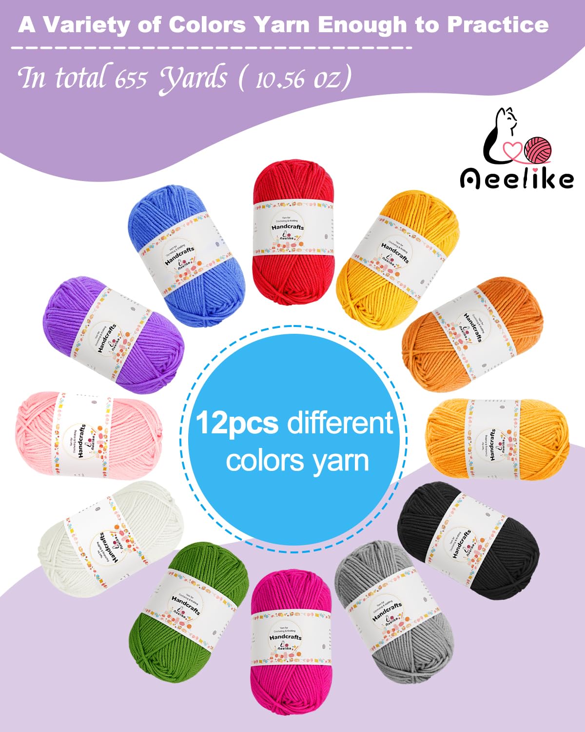 Aeelike Crochet Kit for Beginners Young and Old, First Crochet Kit for Adults Include 23pcs Crocheting Hooks, 655 Yards Yarn Set, Instruction, Bag, Crocheting Accessories and Supplies, Purple