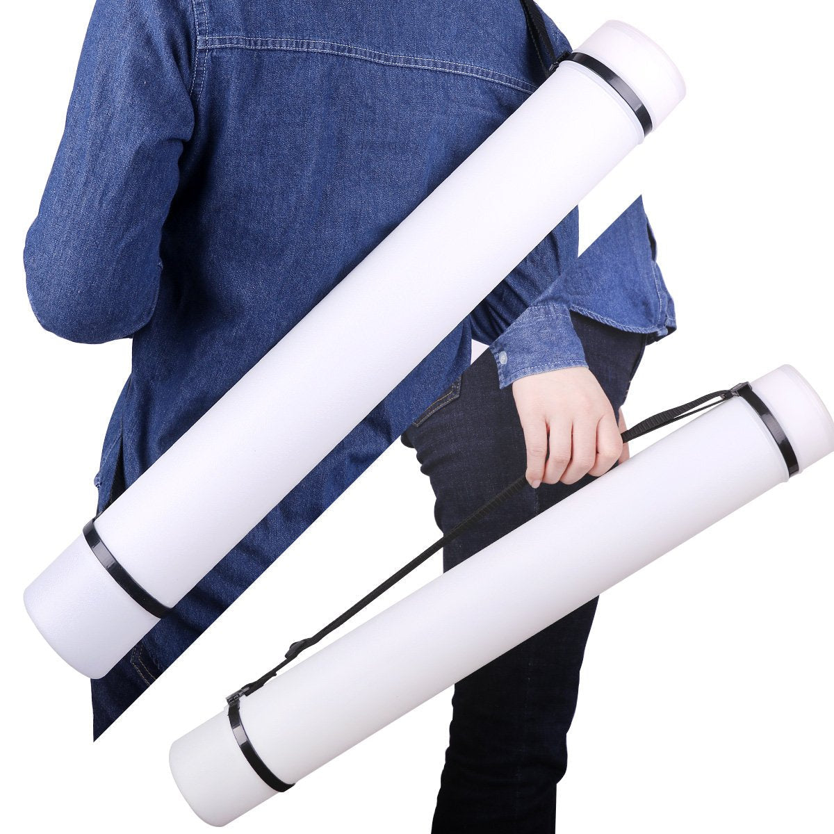 TRANSON Durable Poster Storage Tube with Straps 24"-40" Extendable for Blueprints, Artwork, Maps, Posters Color White