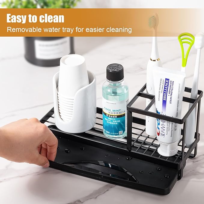 Toothbrush Holders for Bathrooms, Carbon Steel Tooth Brushing Holder Electric Toothbrush and Toothpaste Organizer Bathroom Accessories for Countertop, Shower, Sink - Matte Black