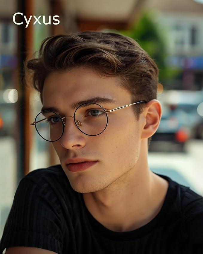 Cyxus Blue Light Glasses for Men and Women, Round Metal Frame Computer Eyeglasses for Office, Gaming, Reading 8090