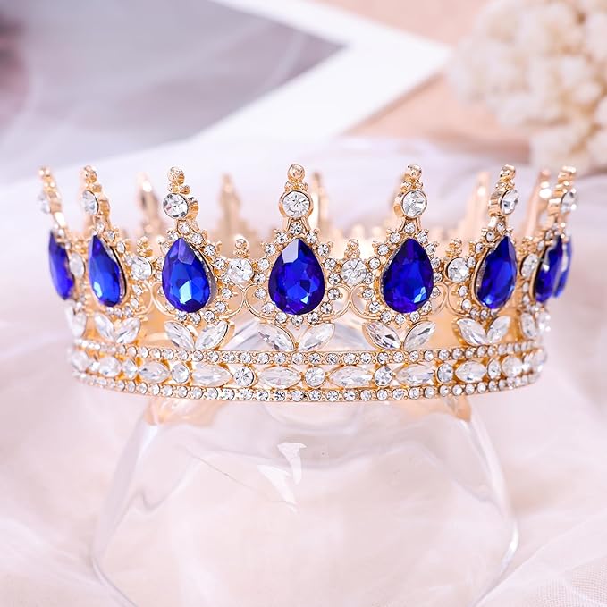 Blue Queen Crown for Women Crystal Tiara for Women Rhinestone Wedding Headband for Bride Hair Accessories for Costume Birthday Party Prom Gifts