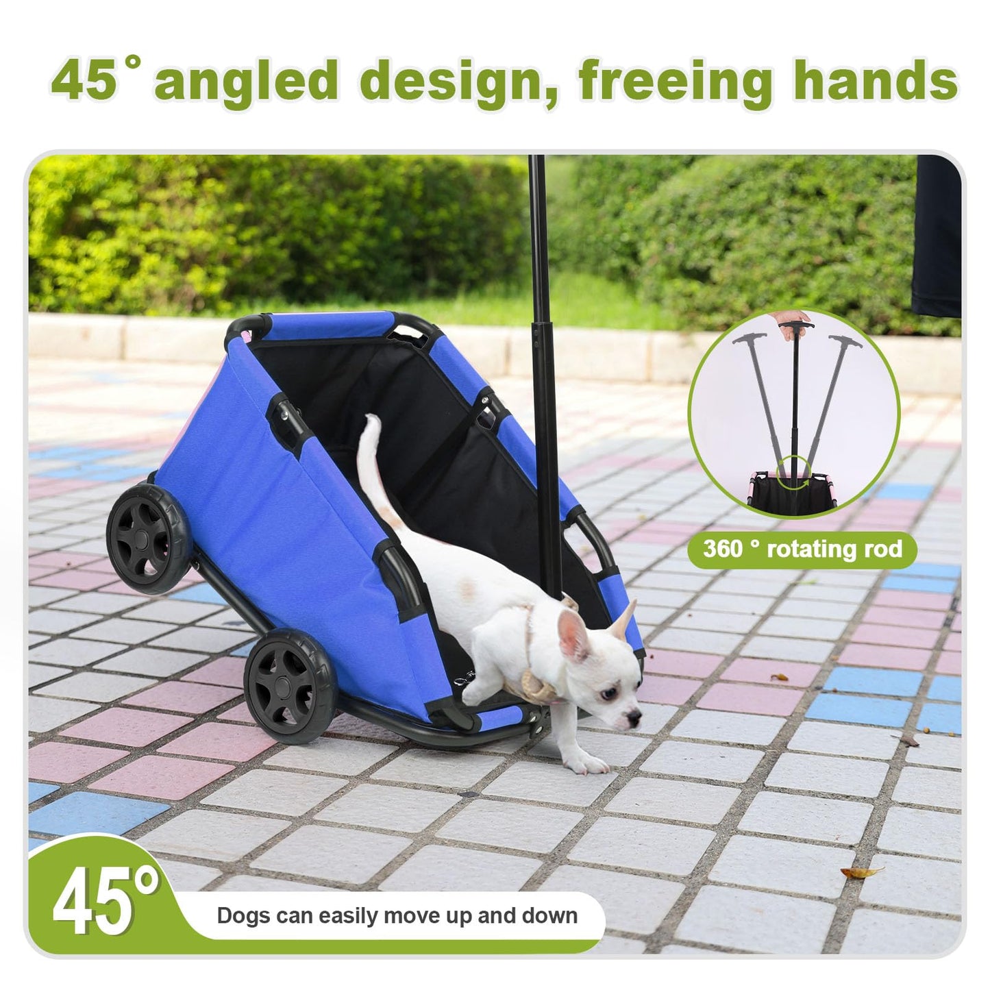 Foldable Pet Wagon with Handle, Pink and Black, Rolling Dog Stroller Cart (Blue)