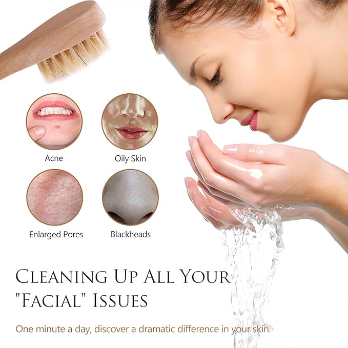 2 Pack Mini Dry Brush, Natural Bristle Small Body Brush, Exfoliating Facial Cleansing Brush for Soft Skin and Other Sensitive Areas Like Your Neck, Chest, and Nails
