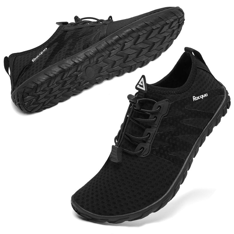 Racqua Womens Water Shoes Mens Quick Dry Barefoot Swim Shoes Lightweight Sports Beach Surfing Kayaking Aqua Shoes Black 11.5 Women/10.5 Men
