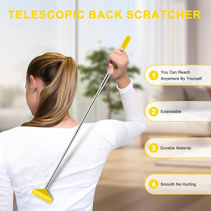 NICEMOVIC 6 Pack Back Scratcher for Women Men, Christmas Stocking Stuffers, Prizes for Adults, White Elephant Gifts for Adults, Extendable Bulk Back Massager Tool for Thanksgiving Birthday (Yellow)