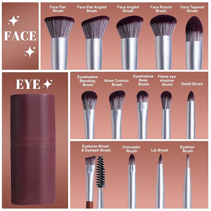 BS-MALL Makeup Brush Set 14 Pcs With Case - Foundation Brush, Concealer Brush, Blush Brush & Flawless Application Ã¢ÂÂ Complete Luxury Cosmetic Brush Kit For Travel & Daily Use (Brown)