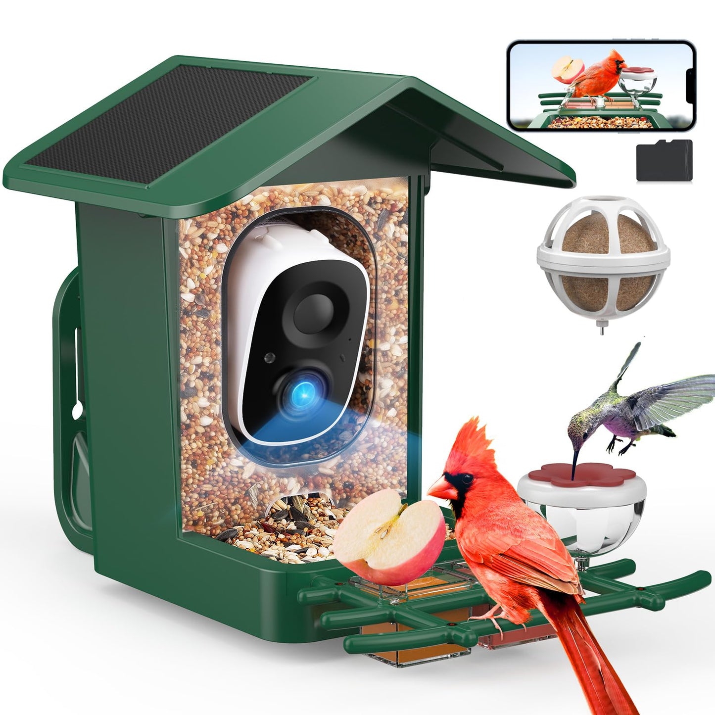 PeckCam Bird Feeder with Camera Solar Powered, AI Identify & Auto Capture with 32GB Card, 2K HD Live Video Smart Bird Feeder Camera Instant Notifications in Backyard, Gift for Bird Lovers