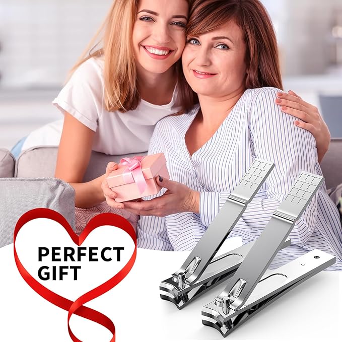 Derlaier Nail Clippers Set - Toenail Clippers & Fingernail Clipper Combo, Dual-Size Stainless Steel Nail Cutters for Home/Travel, Anti-Slip Grip, Ingrown Nail Care Tool (Silvery-Large/Large)