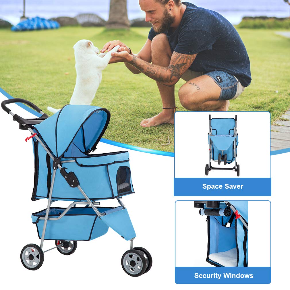 BestPet | 3-Wheel Pet Stroller | Dog and Cat Stroller | Breathable Mesh | Lightweight Travel Carrier | Waterproof & Foldable Design | Storage Basket | Black | for Daily Walks & Outdoor Use