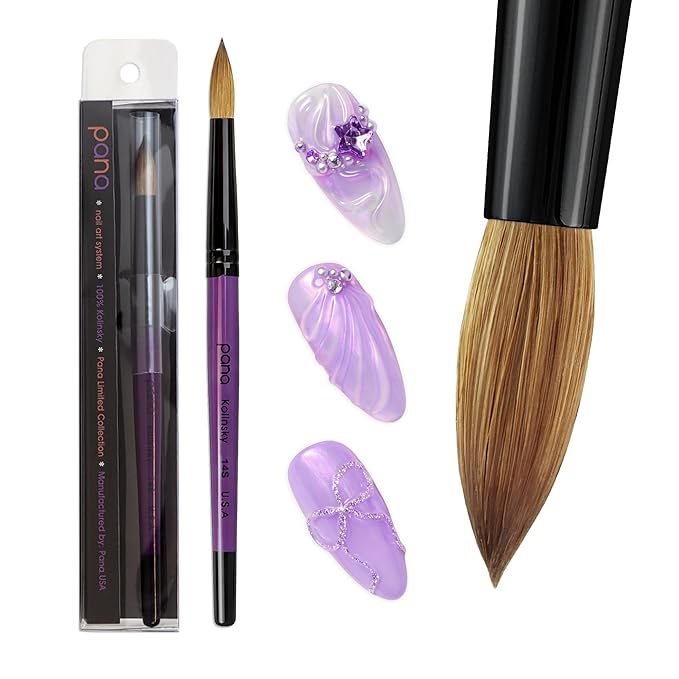 PANA Pure Kolinsky Hair Acrylic Nail Brush - Round Shape Black Ferrule with Purple Wood Handle (Size 14) - for Acrylic Nail Application, Nail Extension, Manicure Pedicure Salon Beginner & Professional