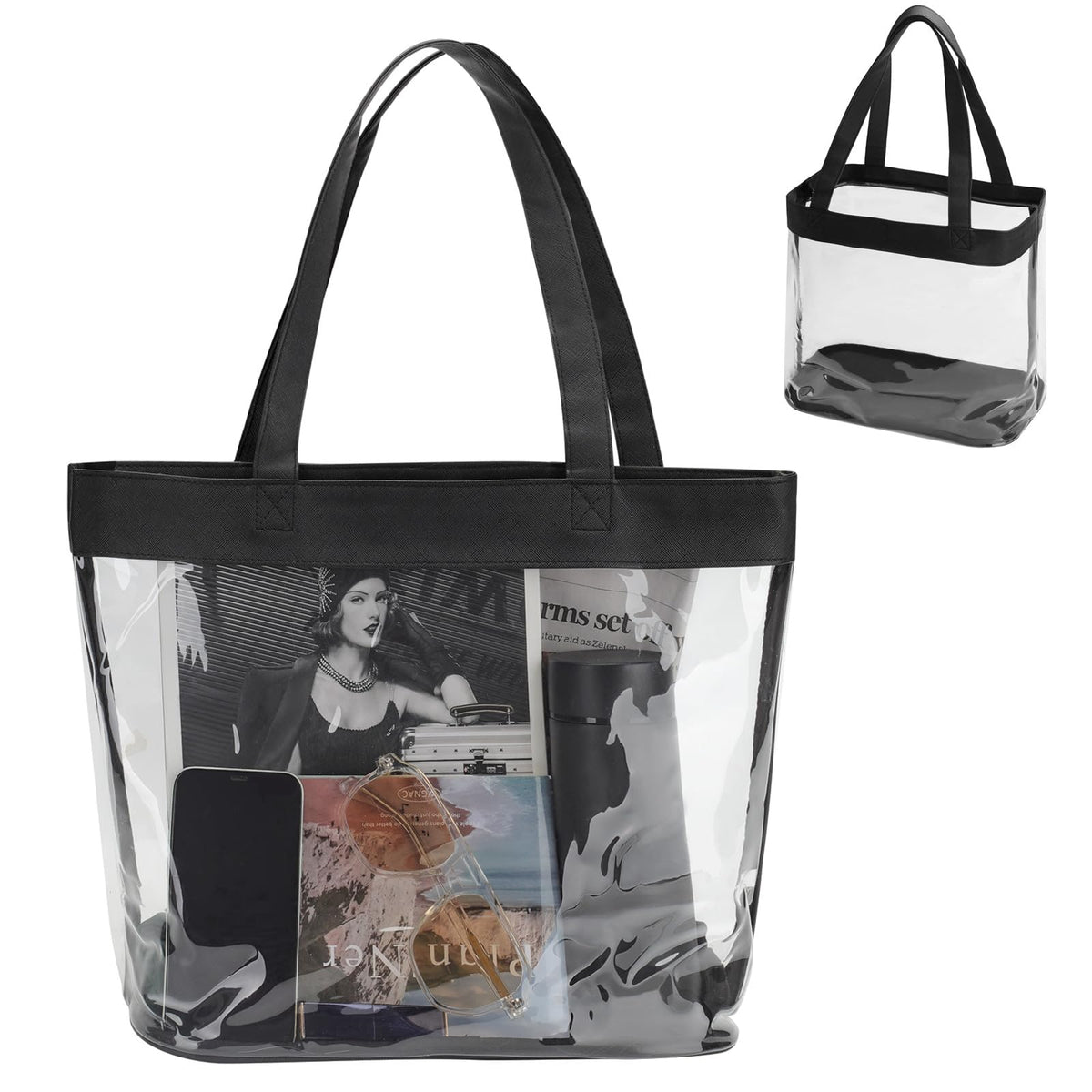 SeBUCUOO 12x12 Clear Tote Bag for Stadium Events, Women's Transparent Shoulder Bag with Stadium Approved Size 12x6x12, Black