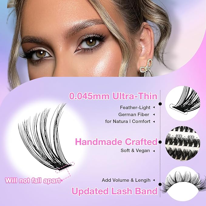 Lash Clusters Kit, DIY Cluster Eyelash Extensions 9‑16mm, 30D+40D+50D, 240pcs Fluffy D Curl Natural Lashes with Lash Bond and Seal,Tweezers, Remover, Brush–Waterproof Fake Wispy Individual Clusters
