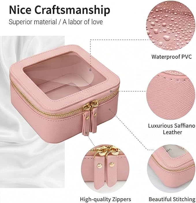 Aveniee Mini Clear Makeup Bag, Small Cosmetic Bags Travel Toiletry Pouch Organizer, TSA Approved Make up Case with Zipper, Car Bag for Essentials,Dusty Pink