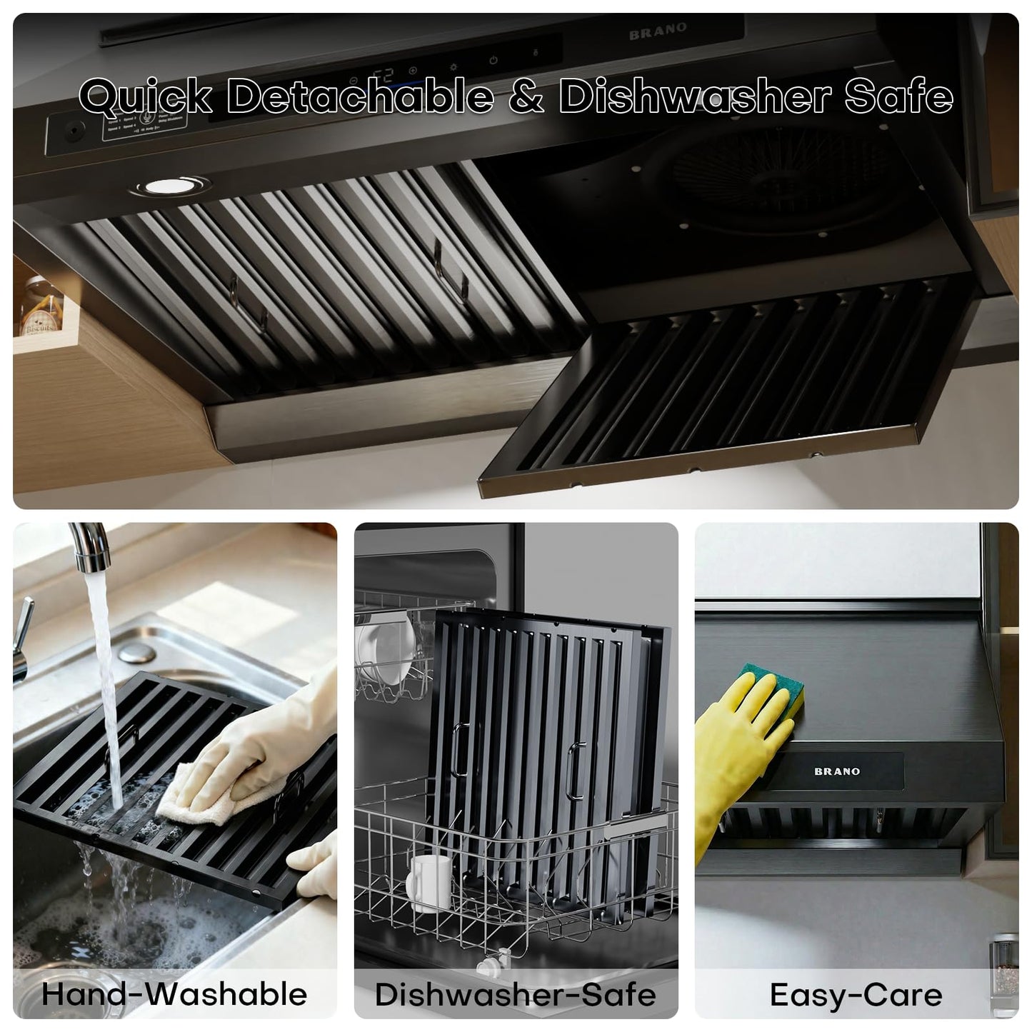 36inch Under Cabinet Range Hood with 1200 CFM Power, Stainless Steel Ducted Vent Hood with Voice & Gesture Control, PVD Titanium Plated Finish, 6 Speed, DC Motor