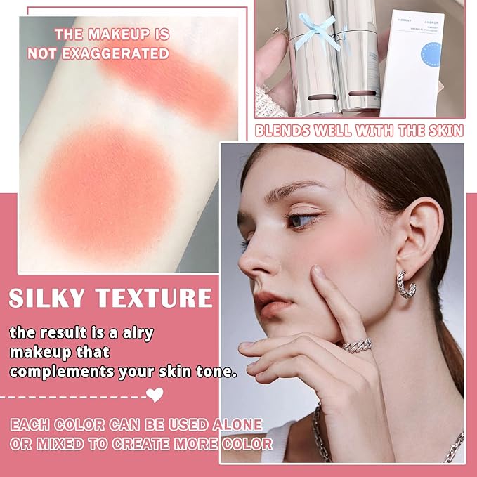 2Pcs Blush Cream for Cheeks,Face Matte Contour Blush Makeup,Buildable Shimmer Facial Cheek Blusher Shades,Blendable Cosmetic Makeup Blusher A4
