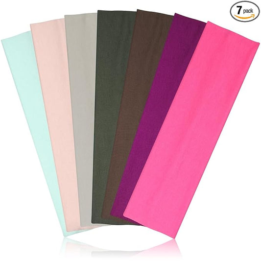 DiyJibb Headbands for Women, Stretchy Non Slip Soft Cotton Cloth Hair Bands for Sports, Workout, Yoga and Running, 7pcs
