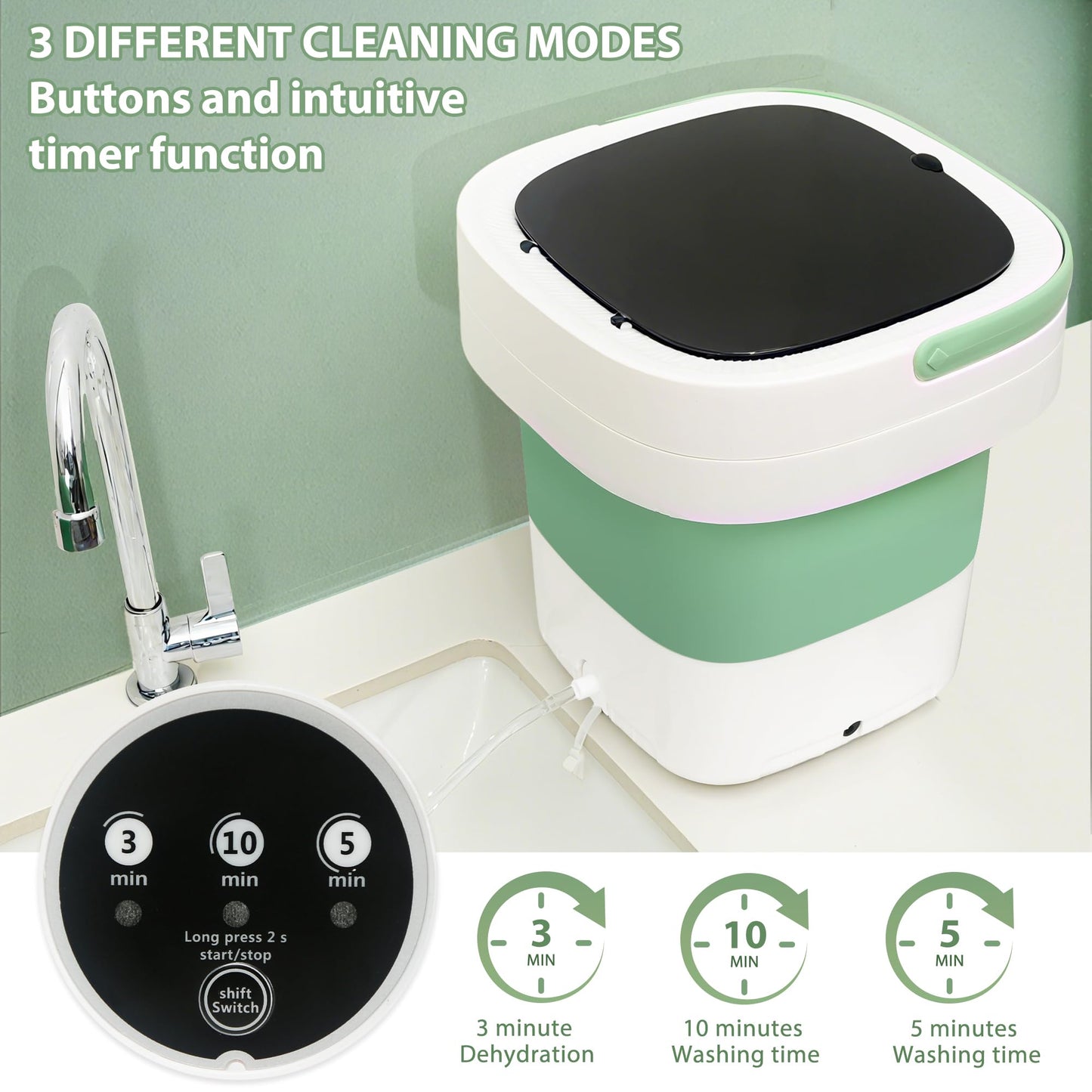 Portable Washing Machine 17L, Foldable Mini Washer with Spin Dryer, 3 Cleaning Modes for Baby Clothes, Underwear & Socks, Compact Laundry Machine for Travel, Dorms & Camping