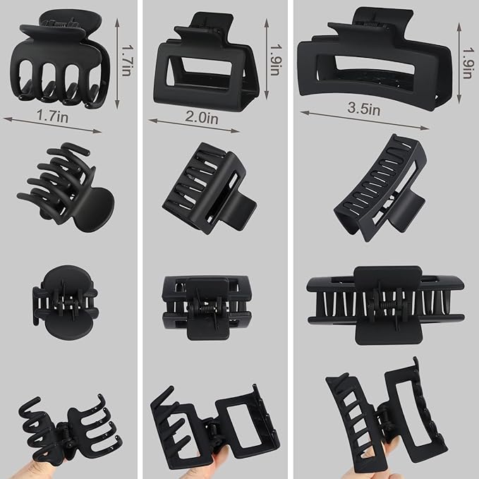 3 Styles Hair Clips for Women Small Medium Big Claw Clips for Thin Thick Hair 12 Pcs Hair Claw Clips Hair Clips Combination Hair Accessories for Women (Black)