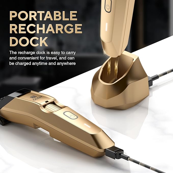 Men's Beard Trimmer- All-in-One Trimmer with Precision Dial - Premium Facial Hair Groomer - Adjustable 20 Length Setting, USB Recharge Dock, Cordless Waterproof Wet/Dry Clipper, Gold