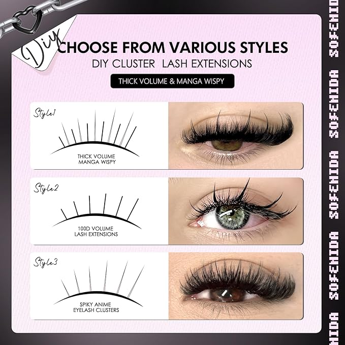 Lash Clusters Thick Lash Cluster with Lash Spikes 13-21MM Eyelash Clusters Thick Volume DIY Fairy Spiky Lash Extension Manga Lash Clusters Volume Cluster Lashes by SOFENIDA(100D-10-18MM)