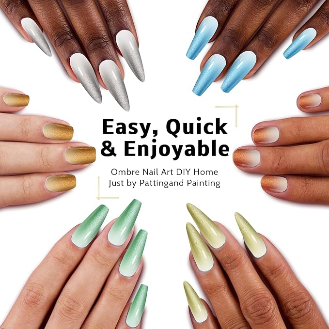 Chrome Metallic Gel Polish Set, Reflective Glitter Golid Silver Brown Blue Green Sparkle, 9 Colors Ombre Patting Gel Nail Polish Palette 100Sponges 6Brushes 1Grabber, No Wipe UV/LED Cured (Set 13)
