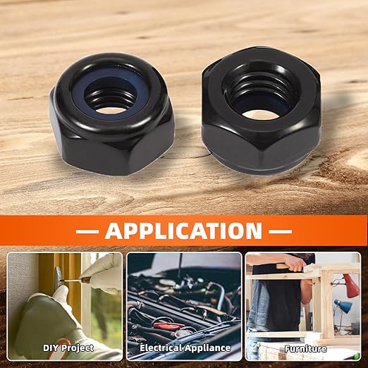 MewuDecor #8-32 Nylon Insert Hex Lock Nuts Locknuts, 304 Stainless Steel 18-8, Black Oxide, 50 PCS