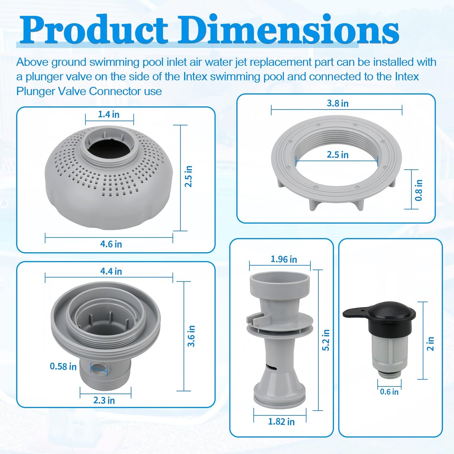 12355 Large Inlet Air Nozzle Compatible with Intex 1900-2450gph Pumps, Pool Return Jet for Intex Above Ground Swimming Pool Replacement Part Kit, Pool Strainer Grid Inlet Water Jet Nozzles, 1 Pack