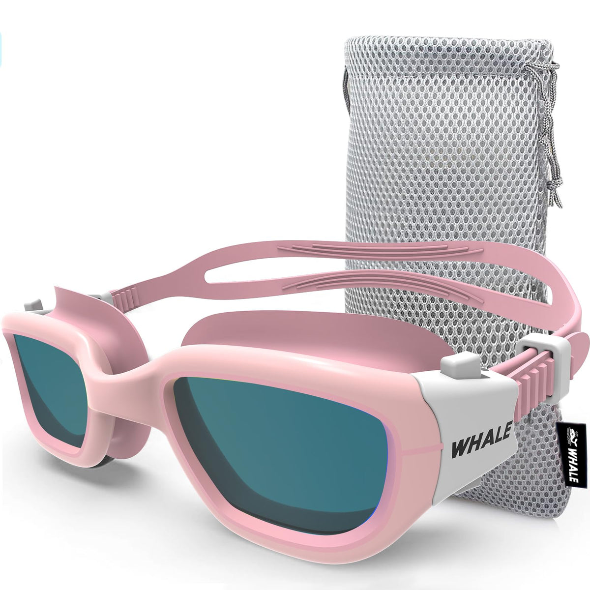 Whale Swim Goggles-A2 GE Patented Upgraded Polarized Swimming Goggles Anti-Fog Anti-UV for Adult Men Women Youth (Plane mirror, Pink frame)