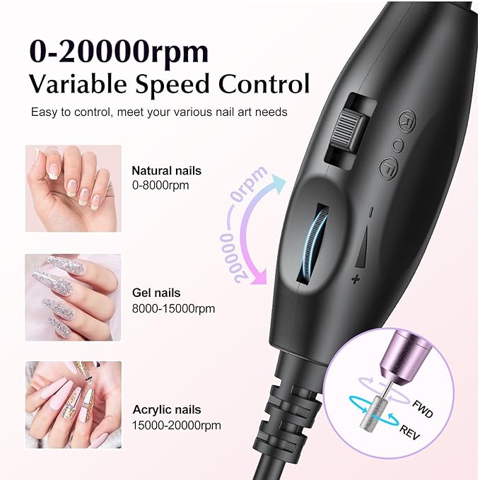 COSLUS C40 Electric Nail Drill File Professional: for Acrylic Gel Dip Powder Nails Portable Nail Machine Kit Manicure Pedicure Tools Polishing Set with Nail Drill Bits Sanding Bands