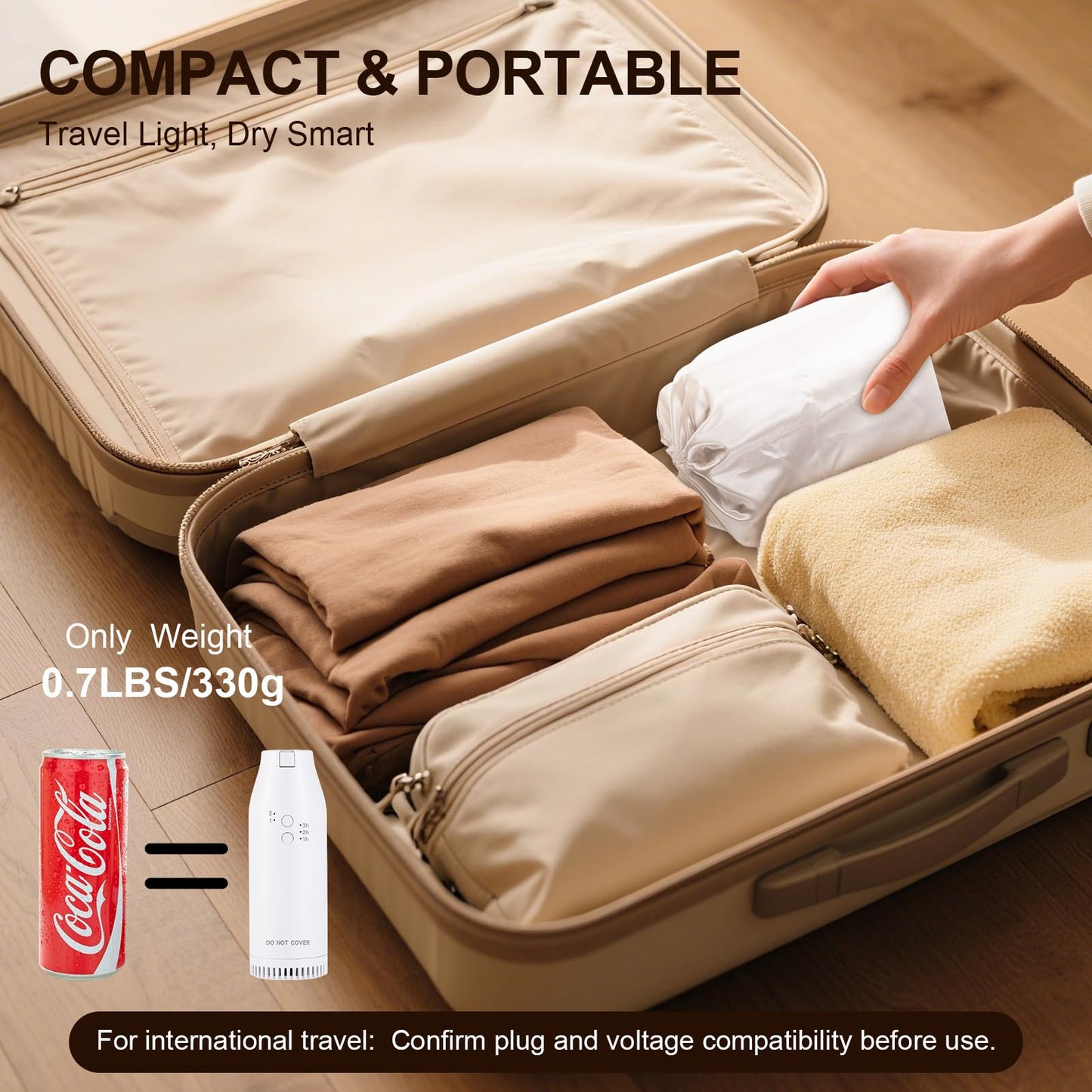 Portable Travel Clothes Dryer,Compact Portable Dryer with Travel Bag for Apartment,Travel,RV,Hotel,Dormitory,Mini Dryer for Light Clothes,Underwear, Baby Clothes,Shoes,Plug-In Only,US 110V