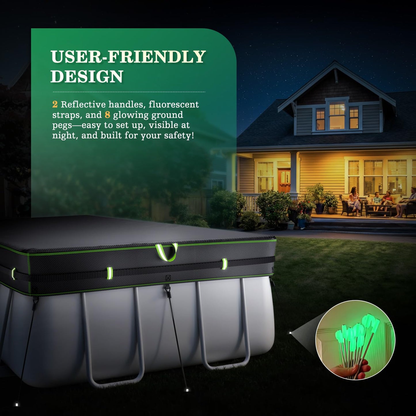 UIRWAY 500D Pool Cover 12x24FT Rectangular [2026 Upgraded Heavy Duty Fabric] Solar Pool Covers for Above Ground Pools, Swimming Pool Covers Including Windproof Straps and Luminous Ground, UV Resistant