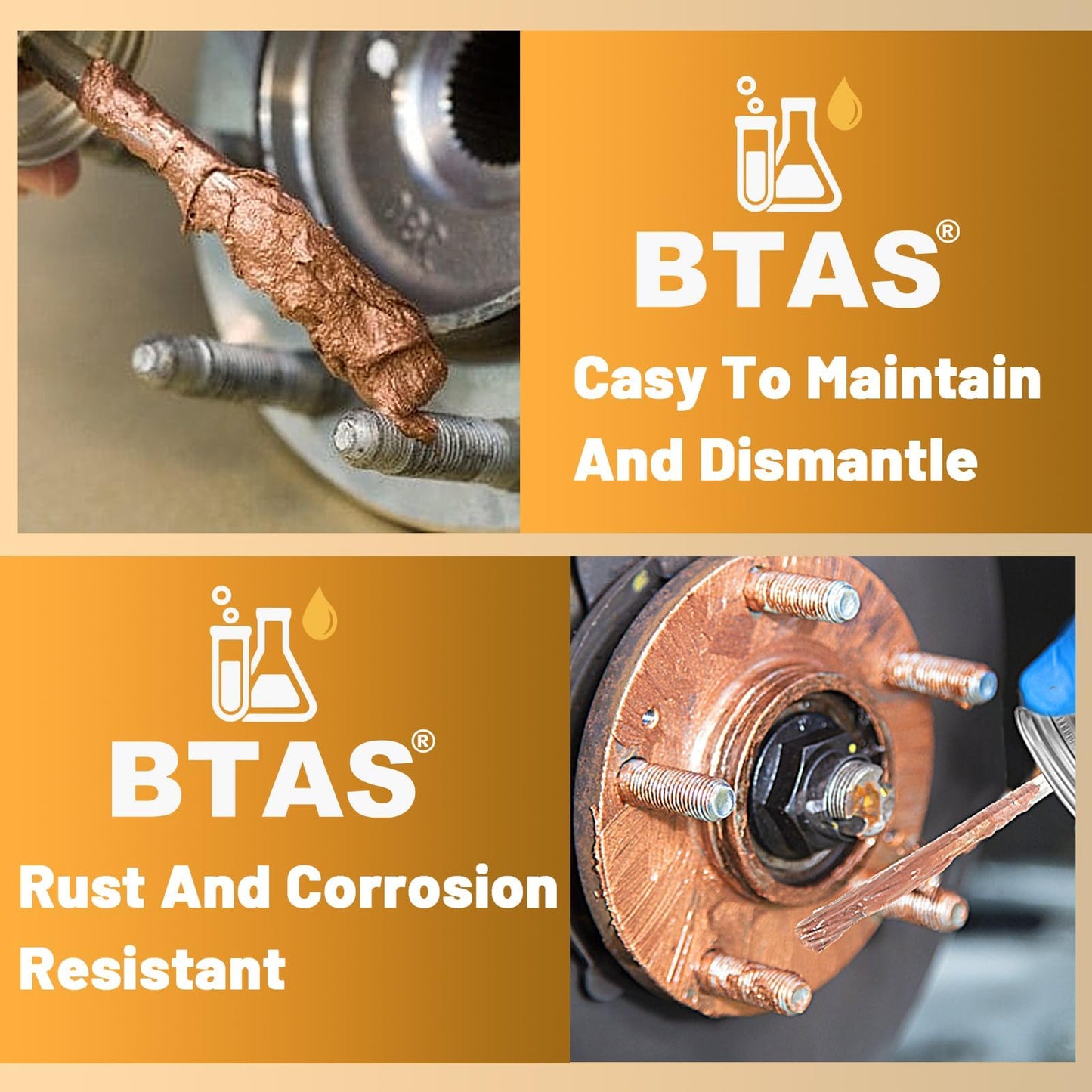 BTAS Copper Anti Seize Grease Lubricant High Temp Never Antiseize Compound for Spark Plug Bolts 8 oz