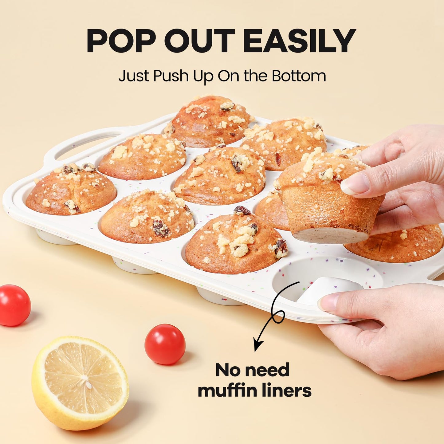 Fimary Silicone Muffin Pans for Baking 2 Pack, 2.8 Inch with Metal Reinforced Frame, Regular Size Nonstick Silicone Cupcake Pan 12 Cups for Baking Homemade Muffins, Cupcakes, Dishwasher Safe BPA Free