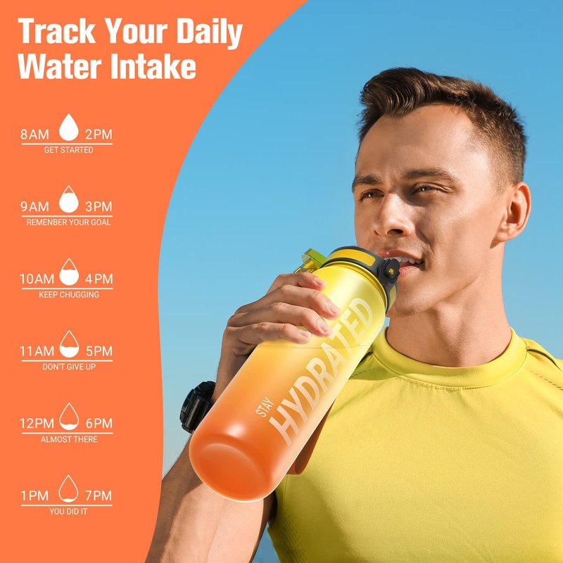 Sahara Sailor Water Bottle 32oz, Durable and Leakproof Water Bottles Motivational with Time Marker, Tritan, BPA Free, Wide Mouth with Easy Clean Brush for Gym, Travel, Home, School, Office (1 Bottle)