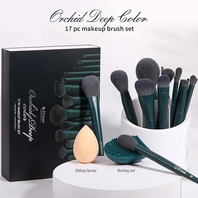 DUcare Makeup Gift Set 19 Pcs,17pcs Brushes Brush 1pc Cleaning Mat and 1pc Makeup Sponge Professional Face Powder Eye Shadow Powder Liquid Brushes