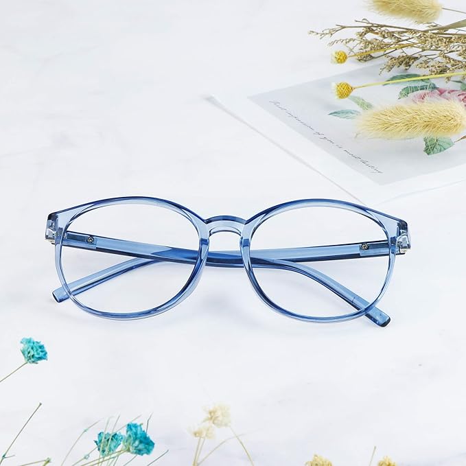 LifeArt Round Blue Light Blocking Glasses, Computer Glasses, Gaming Glasses, TV Glasses for Women Men (Light Blue, 0.25 Magnification)