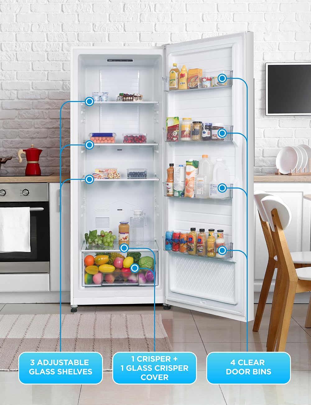 Commercial Cool 11.1 Cu. Ft. Convertible Freezer Refrigerator, Upright Fridge with Glass Shelves, Reversible Door, ENERGY STAR rated, Auto Defrost, CCUC1110GW, White