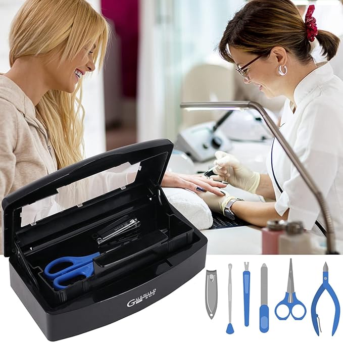 Gusnilo nail art tools sterilizer box for nail tools, tweezers, hair salon, spa and trimmer manicure equipment (1 piece, black)